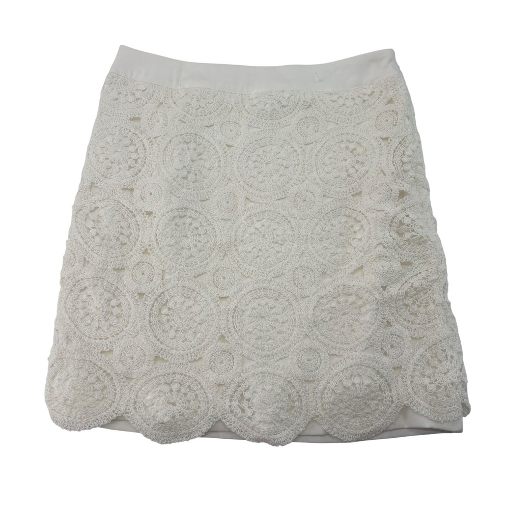 Idem Ditto Cream White Crochet Lace Medallion Mini Skirt Scalloped Hem Size M